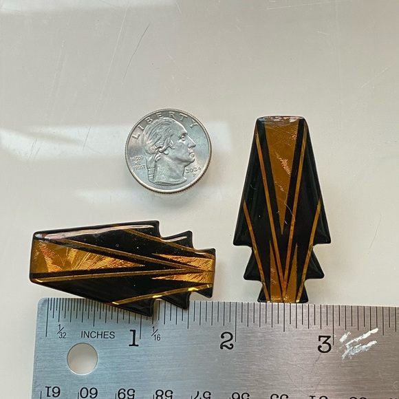 90's Vintage John Crutchfield Geometric Metallic Art Graphic Black&Gold Earrings - Picture 4 of 5